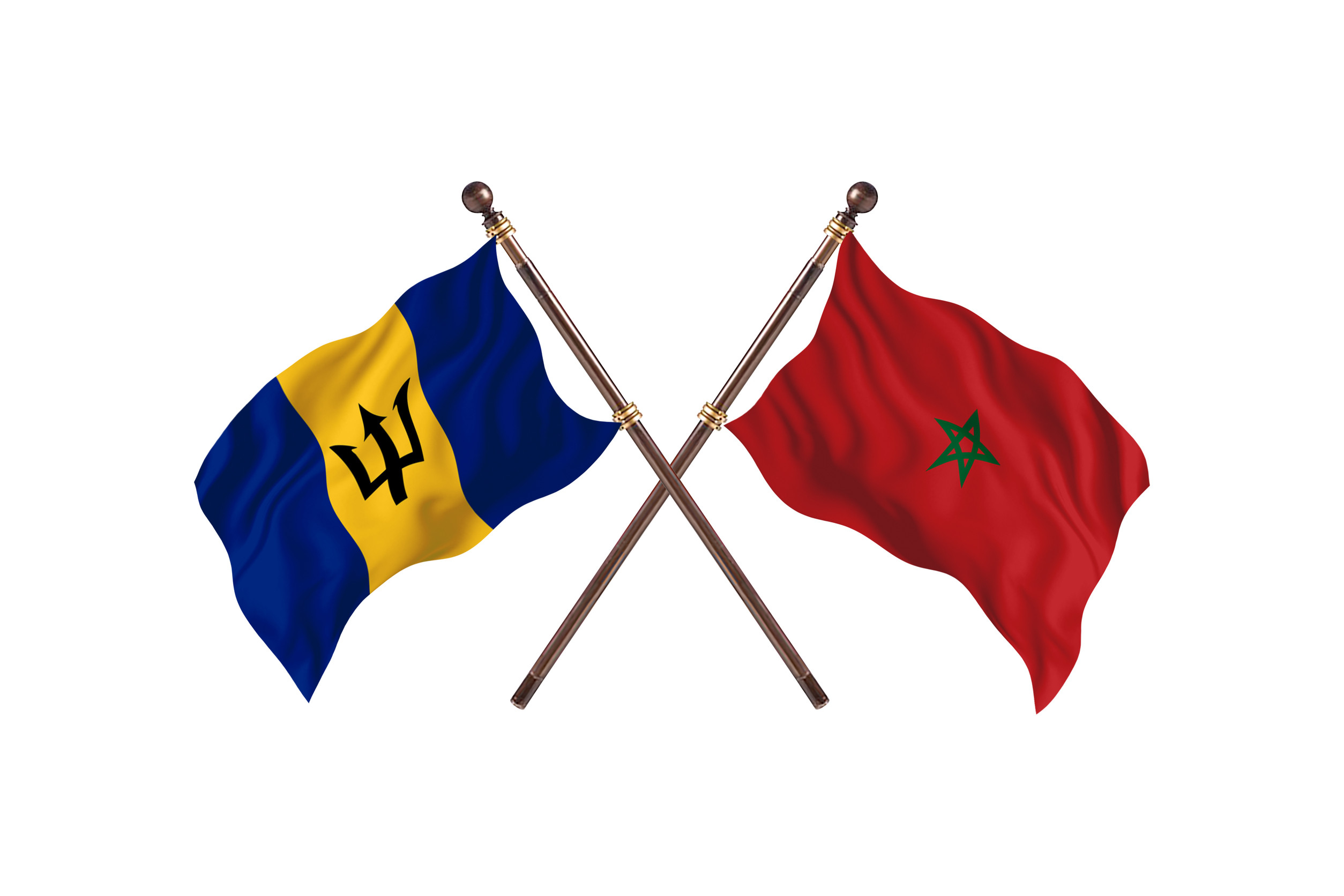 Barbados And Morocco Flags Crossed Barbados And Morocco Flags Crossed
