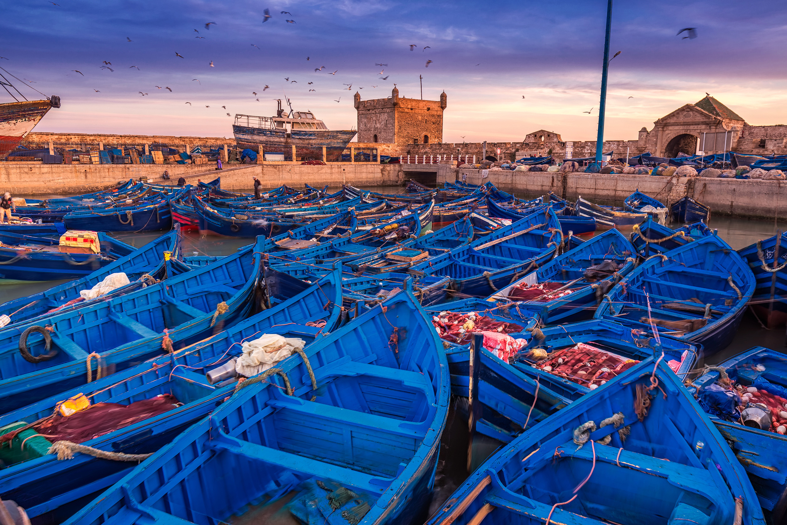 Essaouira port, Morocco at blue hour