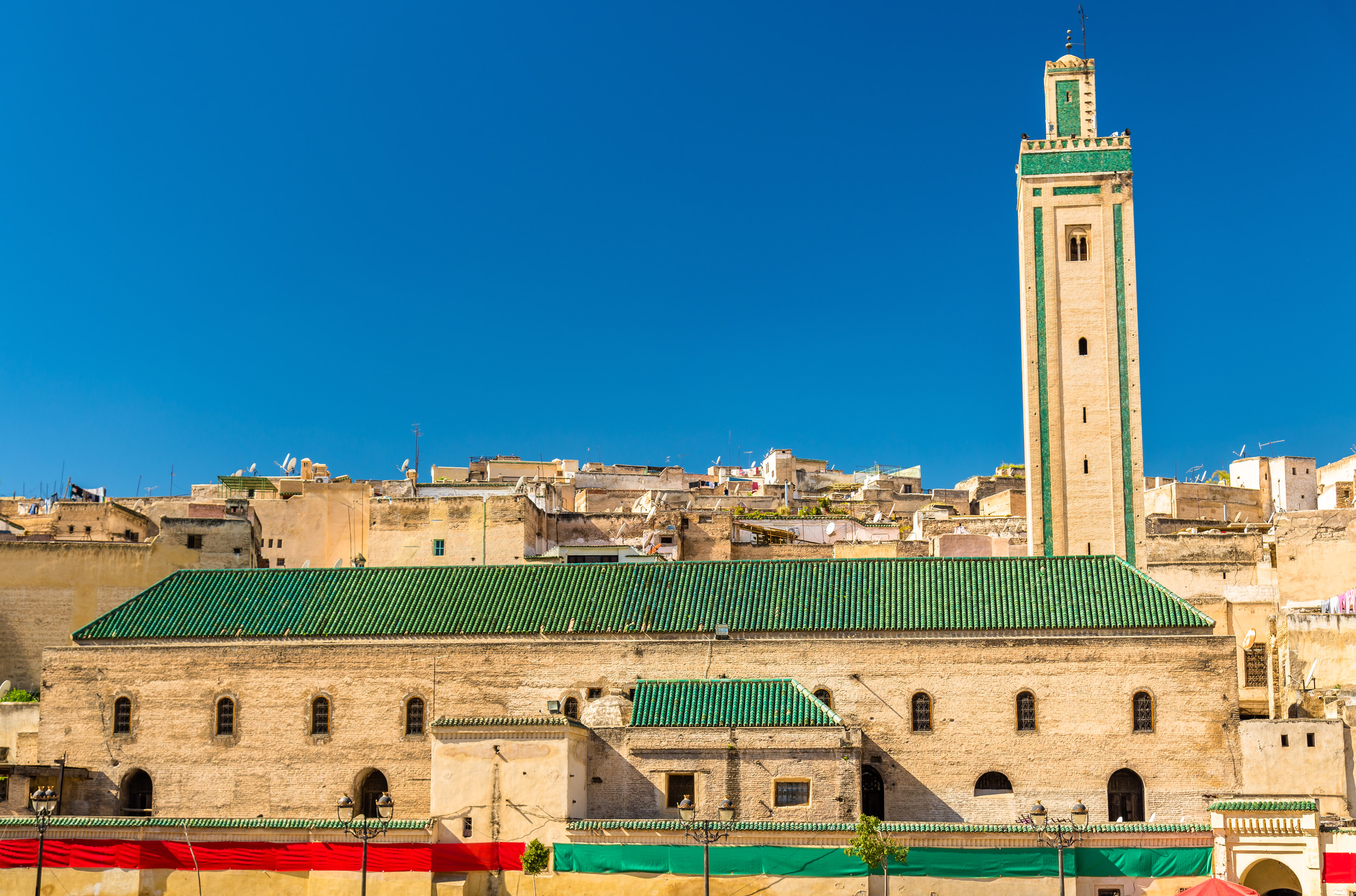 Historic mosque with a tall minaret, Fez