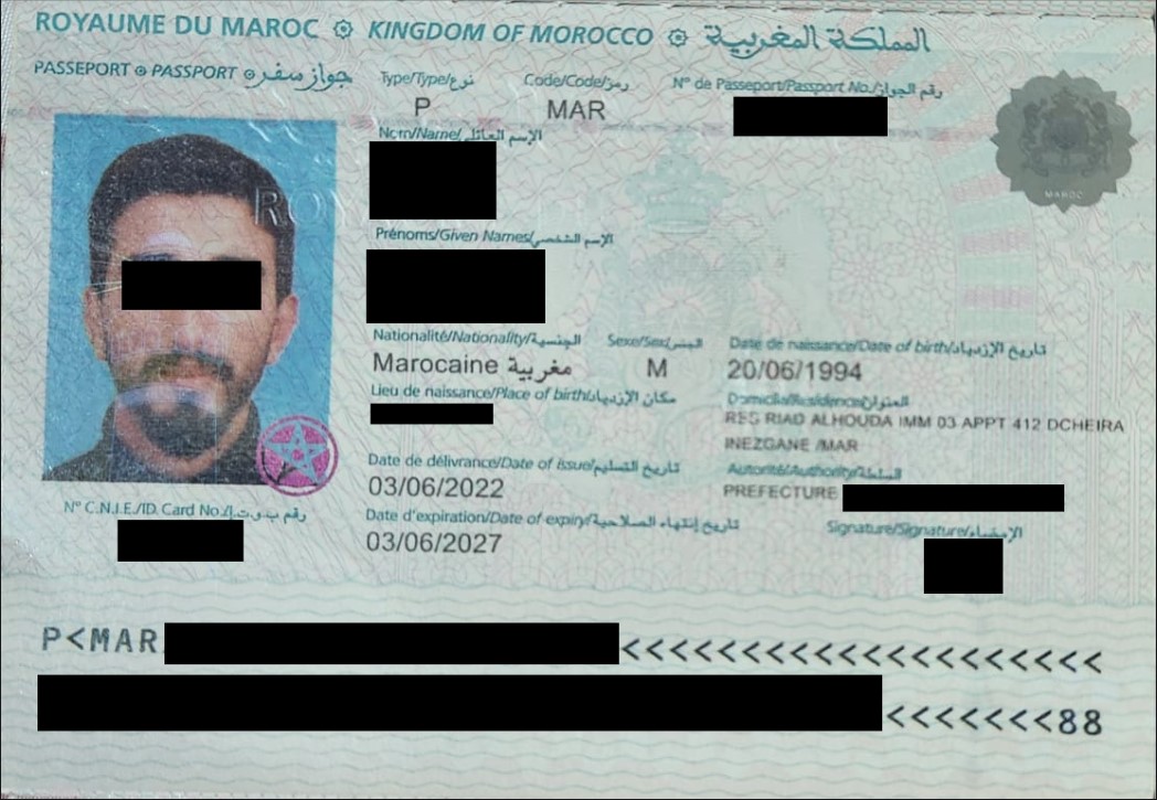 Sample Image of a Moroccan Passport