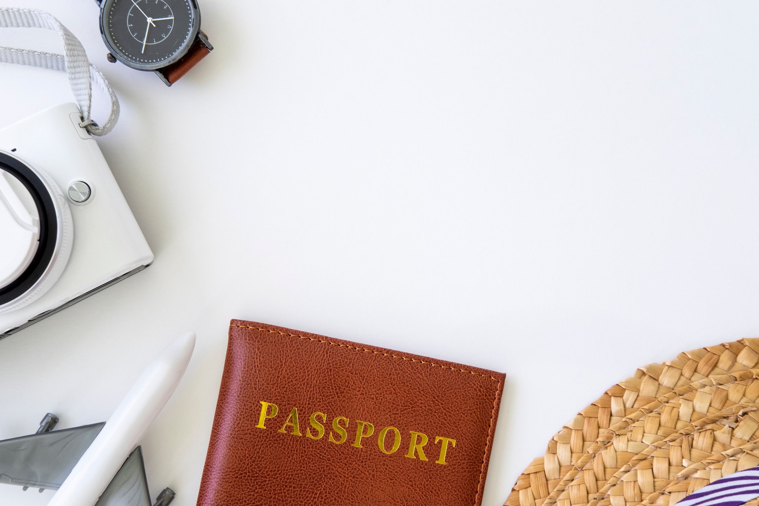 Passport With Travel Accessories Flatlay Passport With Travel Accessories Flatlay